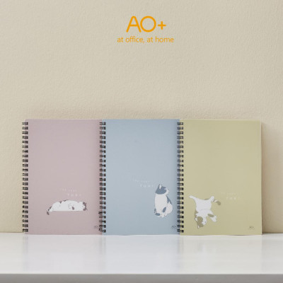 Sổ tay hoạ tiết mèo Tuki, A5, Bìa nhựa, 140 trang gáy lò xo, thương hiệu AO+