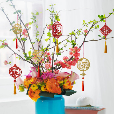 Bộ 11 dây treo trang trí Tết, phụ kiện handmade bằng gỗ sơn đỏ sang trọng , treo Mai, Đào, Lan- COMBO MIX11