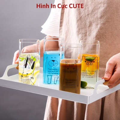 Ly thủy tinh vuông trong suốt uống nước cute chịu nhiệt  pha cafe sinh tố, Cốc thủy tinh vuông dễ thương cocktail
