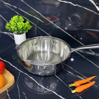 Chảo inox 5 lớp nano nhiệt Seka chống dính tự nhiên có nắp kính cao cấp size 22-24-26cm
