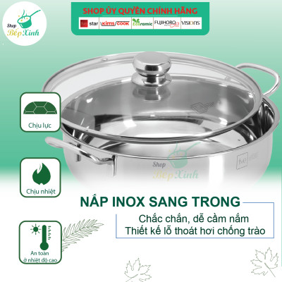 Nồi lẩu xửng hấp inox fivestar 3 đáy từ nắp kính