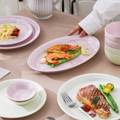 Bộ Bát Đĩa Chén Dĩa Cao Cấp Phong Cách Châu Âu Trắng mix Tím Men Dày Dặn Sáng