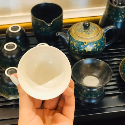 Bộ ấm chén pha trà đạo phong cách Nhật họa tiết hoa thổ cẩm  - vd178