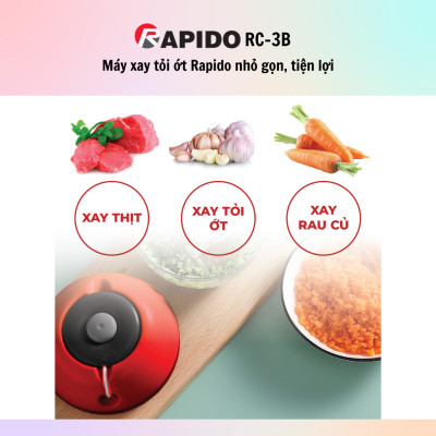 Máy xay tỏi ớt mini đa năng Rapido RC-3B/RC-2B 3 Lưỡi, 2 Lưỡi, chất liệu thép không gỉ, an toàn 180ml - Hàng chính hãng
