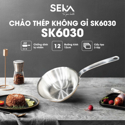Chảo inox nguyên khối chống dính SEKA dùng cho mọi loại bếp hàng chính hãng