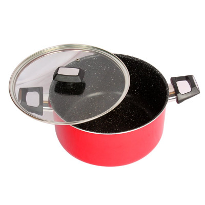 Combo 2 món cao cấp Hàn Quốc, nồi chống dính vân đá Kimscook, quai chống nóng, nắp kính cường lực viền inox size 20 cm và Chảo đúc chống dính vân đá Ecoramic sâu lòng 26 cm, dùng bếp gas, hồng ngoại, ...