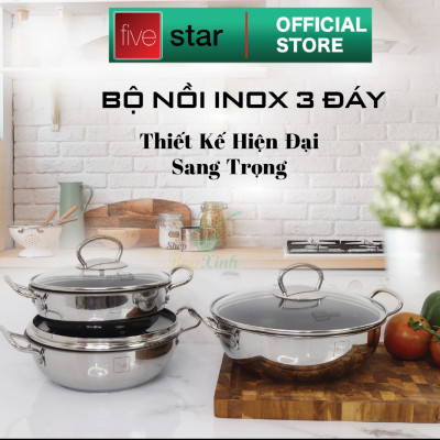 Nồi inox chống dính cao cấp Fivestar nắp kính inox 430 , tặng 5 muỗng ăn 18cm | 20cm | 22cm | 24cm | 26cm | 28cm