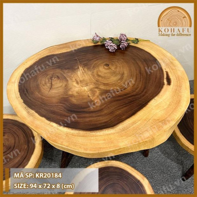 Mặt Bàn Oval Gỗ Nguyên Tấm - VÂN GỖ TRÒN CỰC ĐẸP KR20184