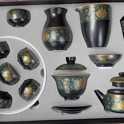 Bộ ấm chén pha trà đạo phong cách Nhật họa tiết hoa thổ cẩm  - vd178