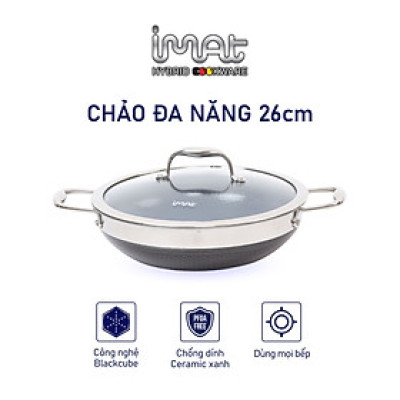[Hàng chính hãng] Chảo xào đa năng iMAT Hybrid lòng xanh mới, đường kính 26cm. Chiên, xào, áp chảo..