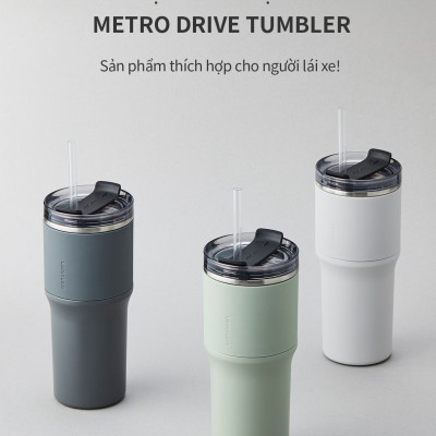 Bình giữ nhiệt LocknLock Metro Drive màu xám LHC4277SGRY 650ml - Hàng chính hãng, kèm ống hút cọ rửa, thiết kế nắp xoay - JoyMall