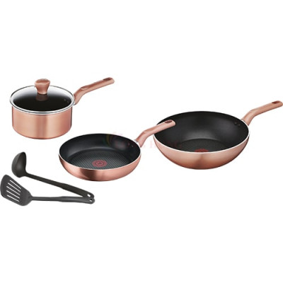Bộ nồi chảo 6 món Tefal Cook&Shine (Chảo 24/Chảo xào 28/Quánh 18/Sạn/Vá) G803S695 - Hàng chính hãng