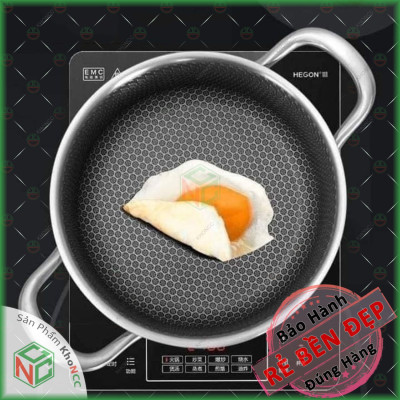 (Cực Dày) Chảo Chống Dính Vân Tổ Ong KhoNCC Hàng Chính Hãng - 2 Quai Tay Cầm - Đường Kính Cỡ 28cm - Dày Dặn Dùng Các Loại Bếp Kể Cả Bếp Từ - KLM-CCD2Q28CM