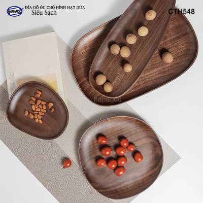 Khay/Đĩa hình bầu dục gỗ Óc Chó nhập khẩu Mỹ nguyên khối - đựng đồ ăn/trang trí - CTH548