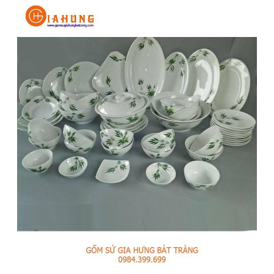 Bộ 10 bát con men trắng vẽ trúc gốm Gia Hưng Bát Tràng