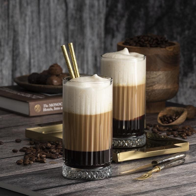 BỘ 6 CỐC THUỶ TINH, LY THỦY TINH CHỊU NHIỆT 445ML ĐẾ KHẮC TRÁM KẺ SỌC SANG TRỌNG MẪU MỚI | DECOR PHÒNG KHÁCH