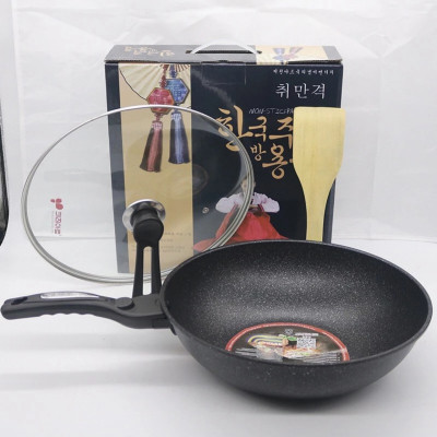 Chảo Chống Dính Siêu Bền Sâu Lòng Đá Coopia Hàn Quốc có nắp kính size 32cm/30cm (Tặng Thìa Gỗ ) - HÀNG CHÍNH HÃNG MINIIN