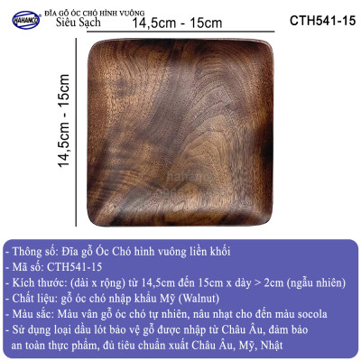 Đĩa vuông gỗ Óc Chó nhập khẩu Mỹ nguyên khối - hàng Xuất Khẩu Châu Âu - CTH541 - đựng đồ ăn/trang trí  - đĩa bánh mì/trái cây/ bít tết/ pizza/ phụ kiện chụp ảnh, bày món ăn trong nhà hàng - Sang trọng trên bàn ăn