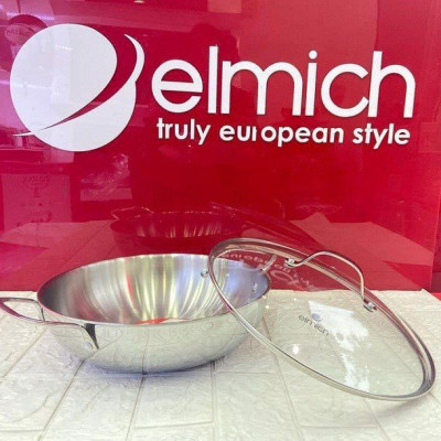 Chảo Inox 304 cao cấp 3 lớp đáy liền Elmich Tri-Max EL-379x size 28/30cm vung kính, hàng chính hãng