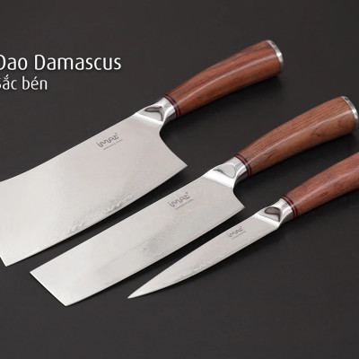 Dao gọt Damascus iMat, lưỡi dài 12cm được làm bằng bằng thép không gỉ 9Cr18, cán gỗ cẩm lai tự nhiên