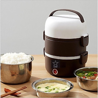 Bộ Hộp Cơm Giữ Nhiệt Văn Phòng Cao Cấp Cắm Điện inox 3 tầng - Hàng Chính Hãng