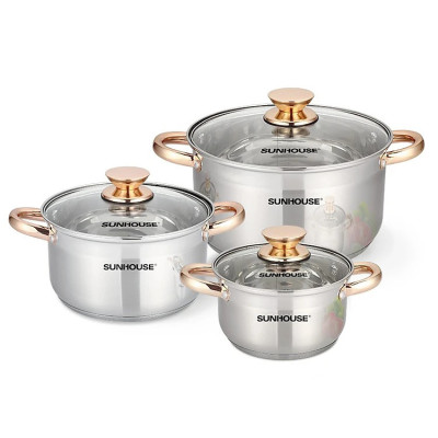 Bộ nồi inox 5 đáy Sunhouse SH781 16-20-24cm, Hàng chính hãng