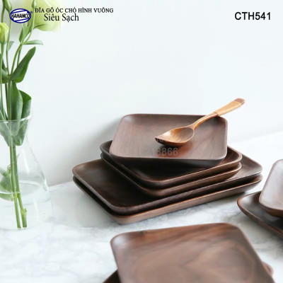 Đĩa vuông gỗ Óc Chó nhập khẩu Mỹ nguyên khối - hàng Xuất Khẩu Châu Âu - CTH541 - đựng đồ ăn/trang trí  - đĩa bánh mì/trái cây/ bít tết/ pizza/ phụ kiện chụp ảnh, bày món ăn trong nhà hàng - Sang trọng trên bàn ăn