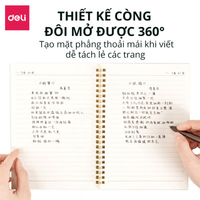 Sổ Lò Xo Kép A5 Deli - Sổ Gáy Xoắn 120 Trang Giấy Kẻ Ngang Chống Lóa - Sổ Tay Tập Vở Học Sinh Ghi Bài Takenote Planner