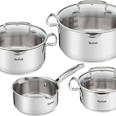 Bộ Nồi 4 Sets TEFAL G719S7 Có Vạch Chia, Gồm 7 Chi Tiết Nhập Khẩu Đức, Chất Liệu Thép Không Gỉ, Dùng Cho Mọi Loại Bếp, Bền Gấp 6 Lần Chảo Thường - Hàng Nhập Khẩu