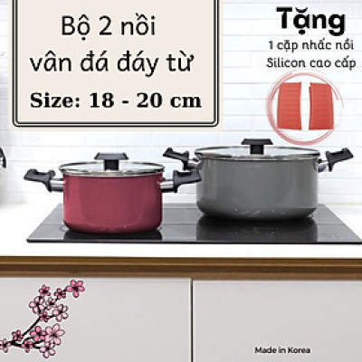 Tặng cặp nhất nồi silicon- Bộ nồi Easy Kimscook đáy từ chống dính vân đá cao cấp Hàn Quốc, dùng được tất cả các loại bếp / Induction 