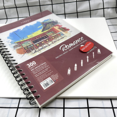 Sổ Vẽ Lò Xo Đa Năng Cao Cấp 20 Tờ Size A4-A5 Định Lượng Giấy 200GMS Và 300GMS Bìa Nhựa Chống Thấm Nước ROMACE TAKEYO, Sổ Vẽ Chuyên Dùng Cho Màu Nước