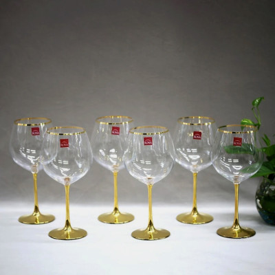 Bộ 6 Ly Vang Pha Lê Mạ Vàng 650ml