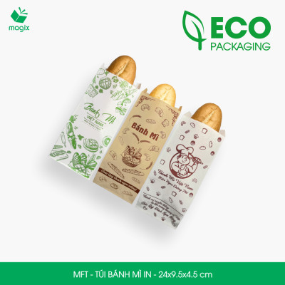 Combo 100 Túi bánh mì in - 24x9.5x4.5 cm - In sẵn họa tiết nhiều mẫu - Bao bánh mì Túi giấy thực phẩm an toàn