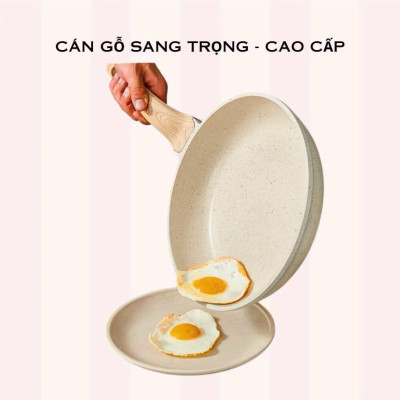 Chảo Chống Dính Bếp Từ Vân Đá Kiểu Nhật 20-30cm, Đáy Từ Ceramic Cán Gỗ [Hàng Loại Một] - HÀNG CHÍNH HÃNG MINIIN