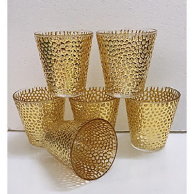 BỘ 6 CỐC THỦY TINH UỐNG  NƯỚC  MẠ VÀNG VÂN DẬP NỔI - VD40