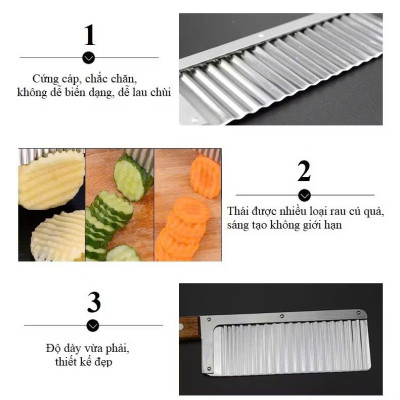 Dao Cắt Lát Sóng Củ Quả Cán Gỗ - Dao Tạo Hình Lượn Sóng Trang Trí Thực Phẩm