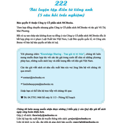 222 Bài Luyện Tập Điền Từ Tiếng Anh (Bộ Sách Cô Mai Phương)