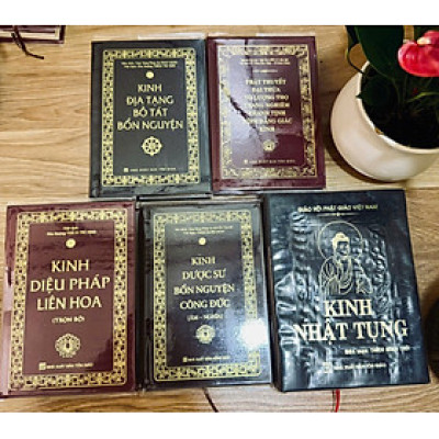 Sách - Combo Kinh Nhật Tụng, Kinh Địa Tạng, Kinh Vô Lượng Thọ, Kinh Dược Sư, Kinh Diệu Pháp Liên Hoa (khổ 10x14cm)
