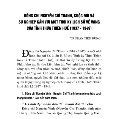 Đồng chí Nguyễn Chí Thanh với cách mạng Thừa Thiên Huế (1937 - 1949) bản in 2024