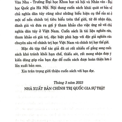 Chủ nghĩa dân túy trong đời sống chính trị thế giới và gợi ý tham khảo đối với Việt Nam