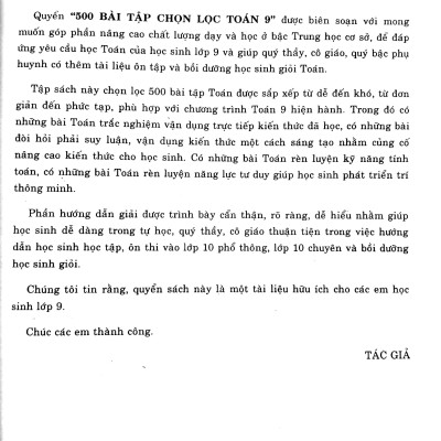 500 Bài Tập Chọn Lọc Toán Lớp 9
