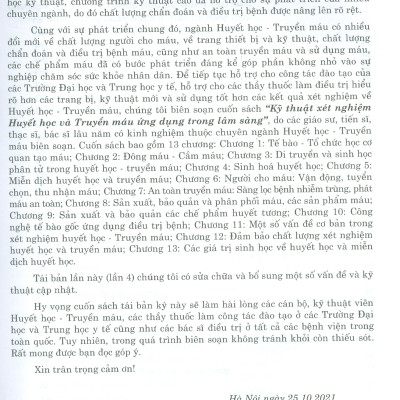 KỸ THUẬT XÉT NGHIỆM HUYẾT HỌC VÀ TRUYỀN MÁU ỨNG DỤNG TRONG LÂM SÀNG (Tái bản lần thứ tư có sửa chữa và bổ sung)