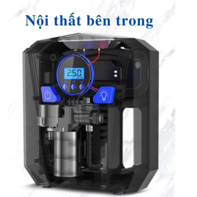 Bơm lốp ô tô xe máy tự ngắt, bơm lốp ô tô xe hơi AIKESI có đèn pin siêu sáng