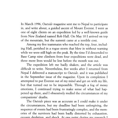 Into Thin Air: A Personal Account of the Mt. Everest Disaster