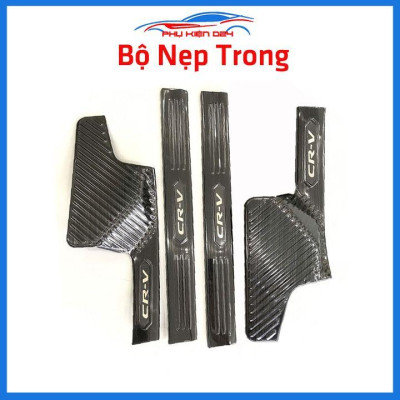 Bộ ốp bậc cửa trong ngoài nẹp bước chân CRV 2018-2019-2020-2021 vân Titan chống trầy trang trí xe