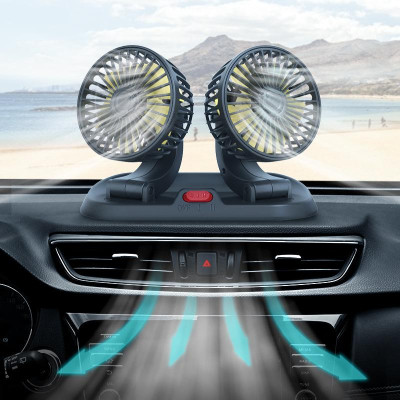 [Quạt Đôi Ô Tô 12V] Quạt Đôi Để Taplo ÔTô Xoay 360 Độ – Quạt Mini Thông Minh Để Trên Ô Tô Nhỏ Gọn Cực Mát Hàng Cao Cấp
