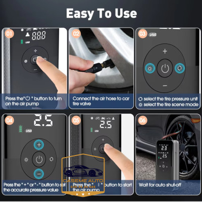 Bơm Lốp Ô Tô - Xe Máy Mini Không Dây CARSUN C3106, Pin Sạc 4000mAh, Áp Suất 150PSI, Có Đèn LED Chiếu Sáng, Đèn Cảnh Báo, Kiêm Sạc Dự Phòng Cao Cấp