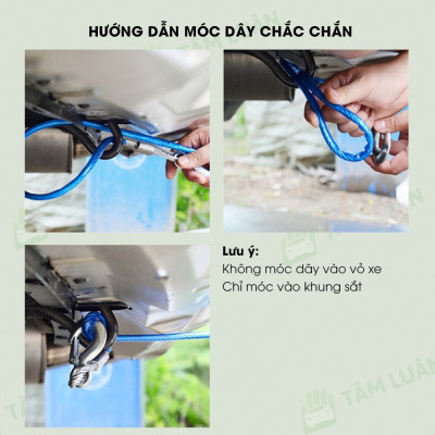 Dây cáp kéo xe ô tô, dây kéo cứu hộ xe ô tô thép chuyên dụng chắc chắn trọng tải 5 tấn, 7 tấn, phụ kiện xe hơi Tâm Luân