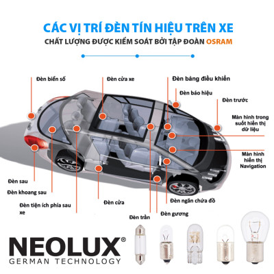 Combo 10 Bóng Đèn Sau Chân Cài S25 OSRAM NEOLUX Lắp Đèn Hậu, Đèn Phanh, Xi Nhan, Đèn Lùi Xe Ô Tô Xe Máy - Nhập Khẩu Chính Hãng