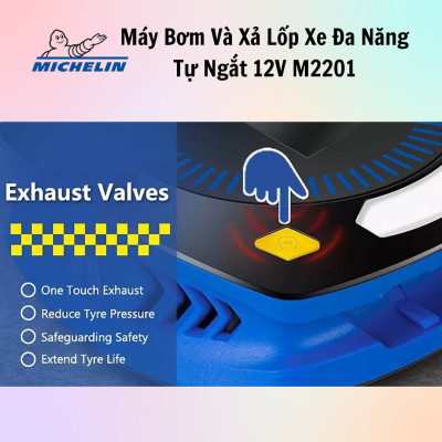 Máy Bơm Và Xả Lốp Xe Đa Năng Tự Ngắt 12V Michelin M2201 - Hàng Chính Hãng - Có Đèn Led Lớn, Cài Đặt Sẵn Chế Độ, Dễ Thao Tác Sử Dụng, Gọn Nhẹ